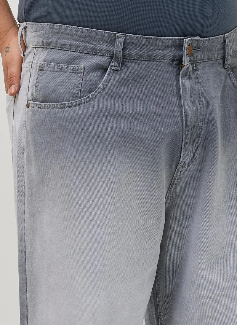 Urbano Fashion  Urbano Plus Men's Light Grey Loose Baggy Fit Heavy Washed Faded Denim Jeans Non-Stretchable for Men | Best Price UAE
